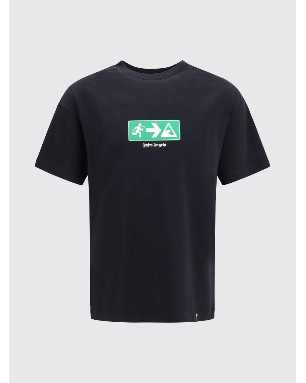 Palm Angels Black Cotton T-Shirt With Graphic Print And Contrast Logo for men