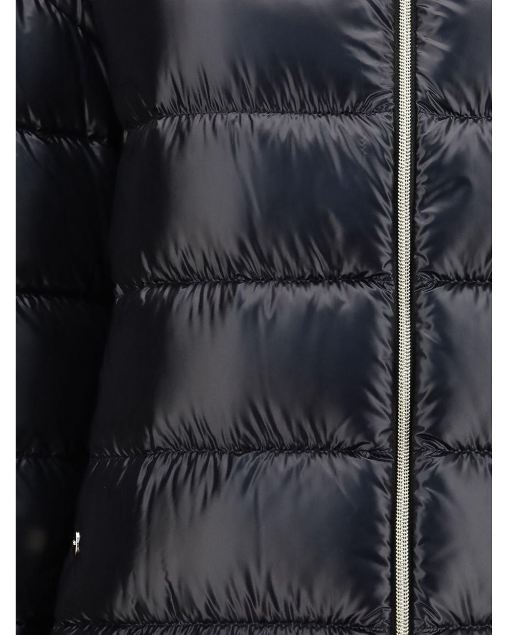 Herno Blue Long Quilted Nylon Puffer Coat With High Neck And Down Padding