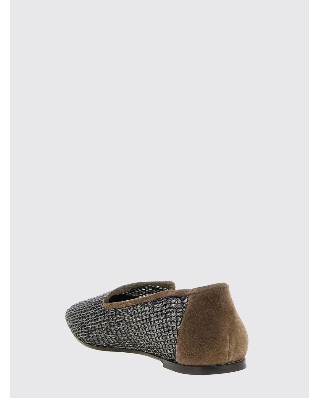 Brunello Cucinelli White Suede Flat Loafers With Monili Embellishment And Perforated Detail