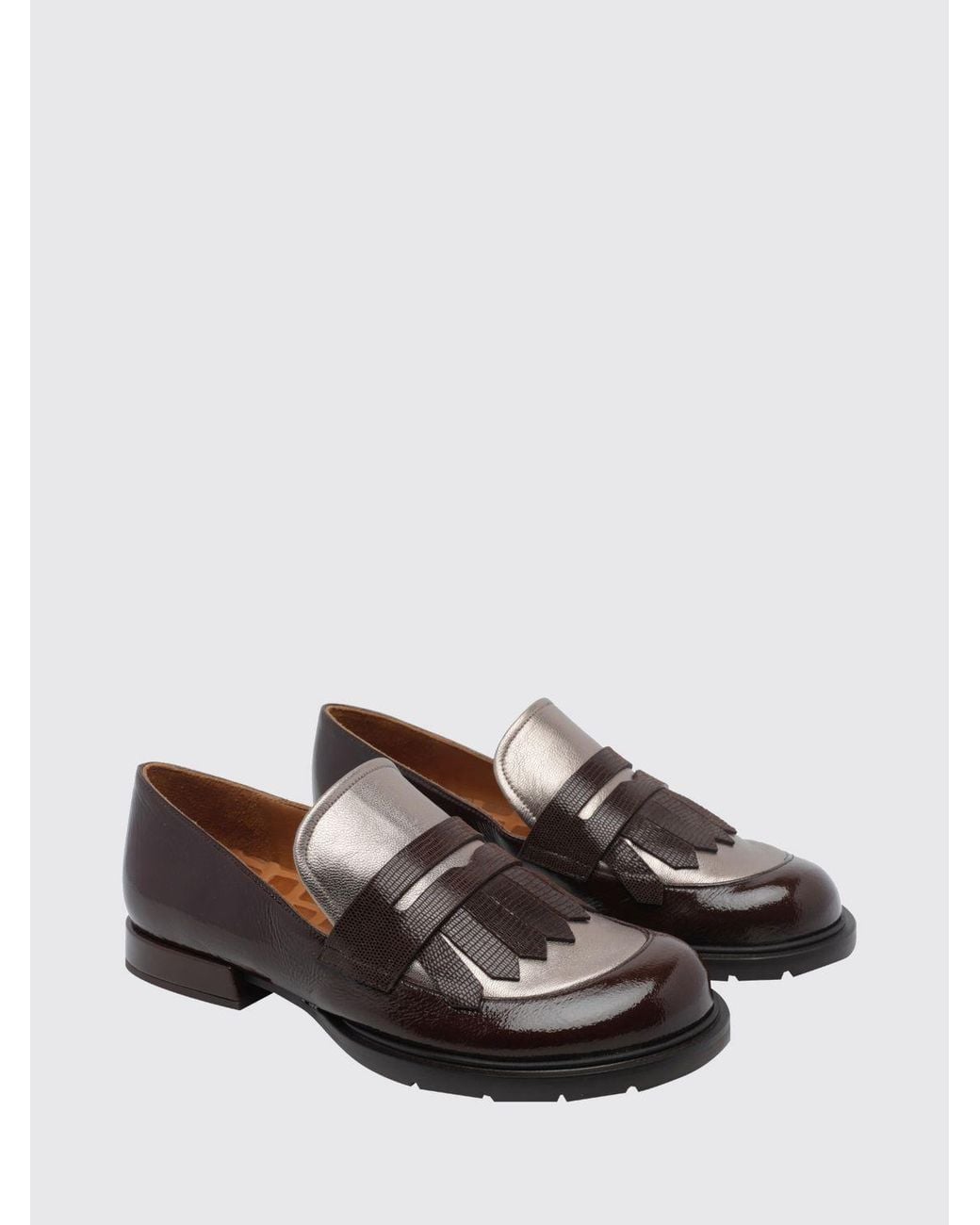 Chie Mihara White Jeluse Bicolor Naplak Leather Penny Loafers With Fringe