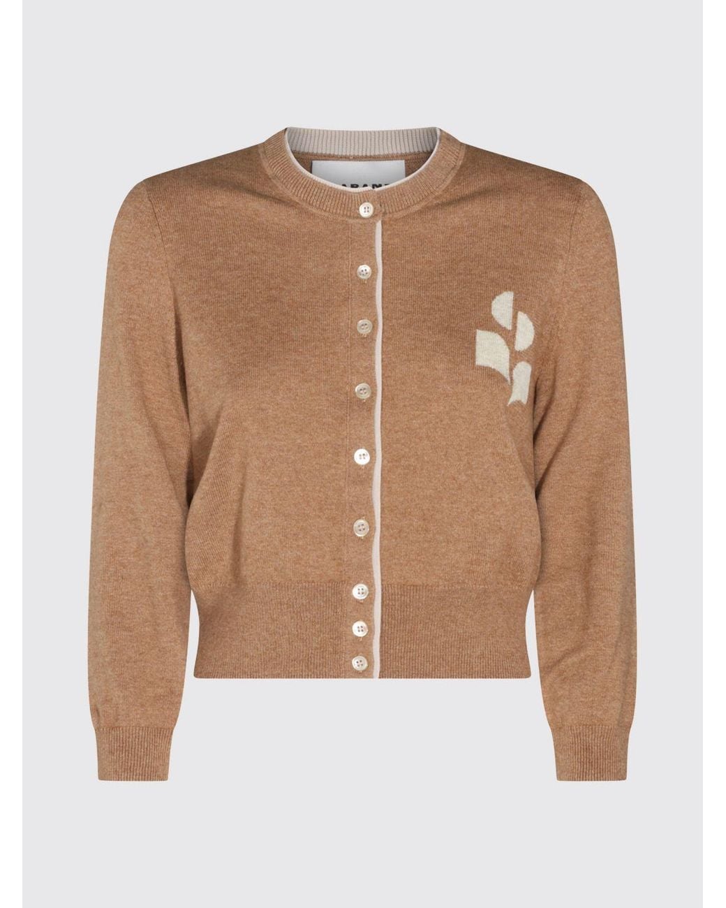 Isabel Marant Brown Cotton And Wool Crewneck Cardigan With Contrast Logo