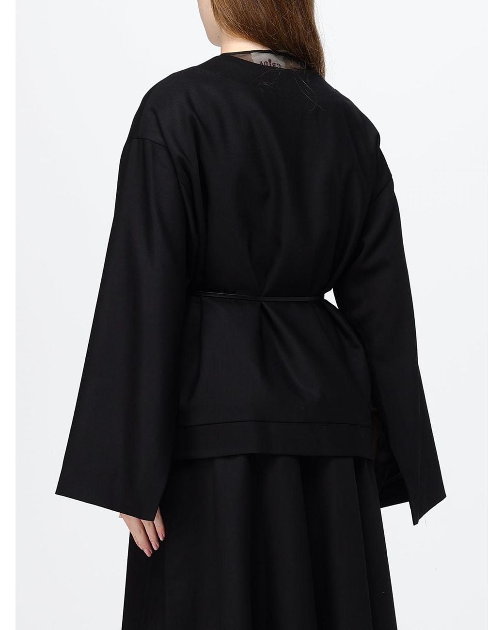 Crida Milano Black Cropped Wool Robe Blazer With Waist Belt And Dropped Shoulders