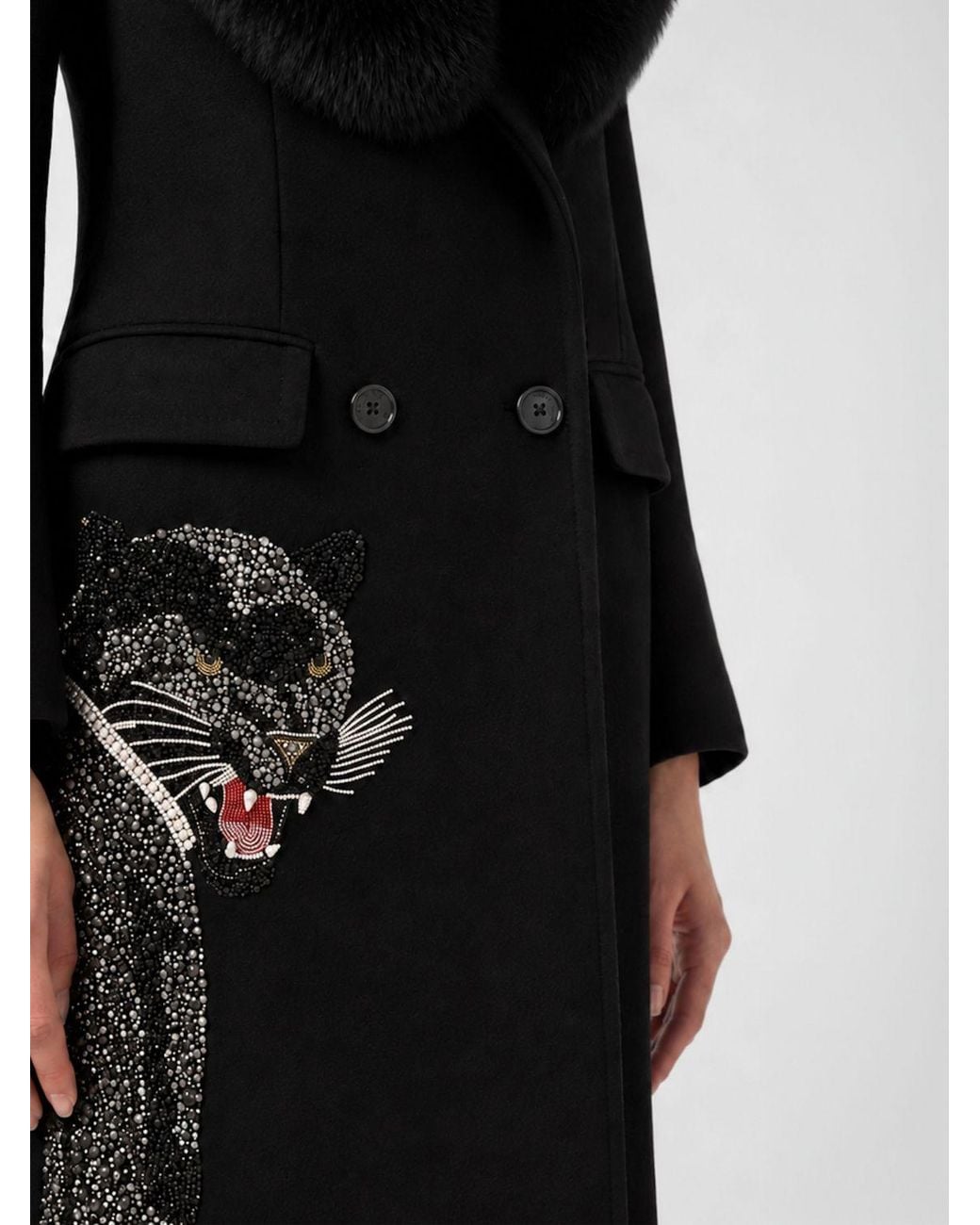 Philipp Plein Black Double-Breasted Long Coat