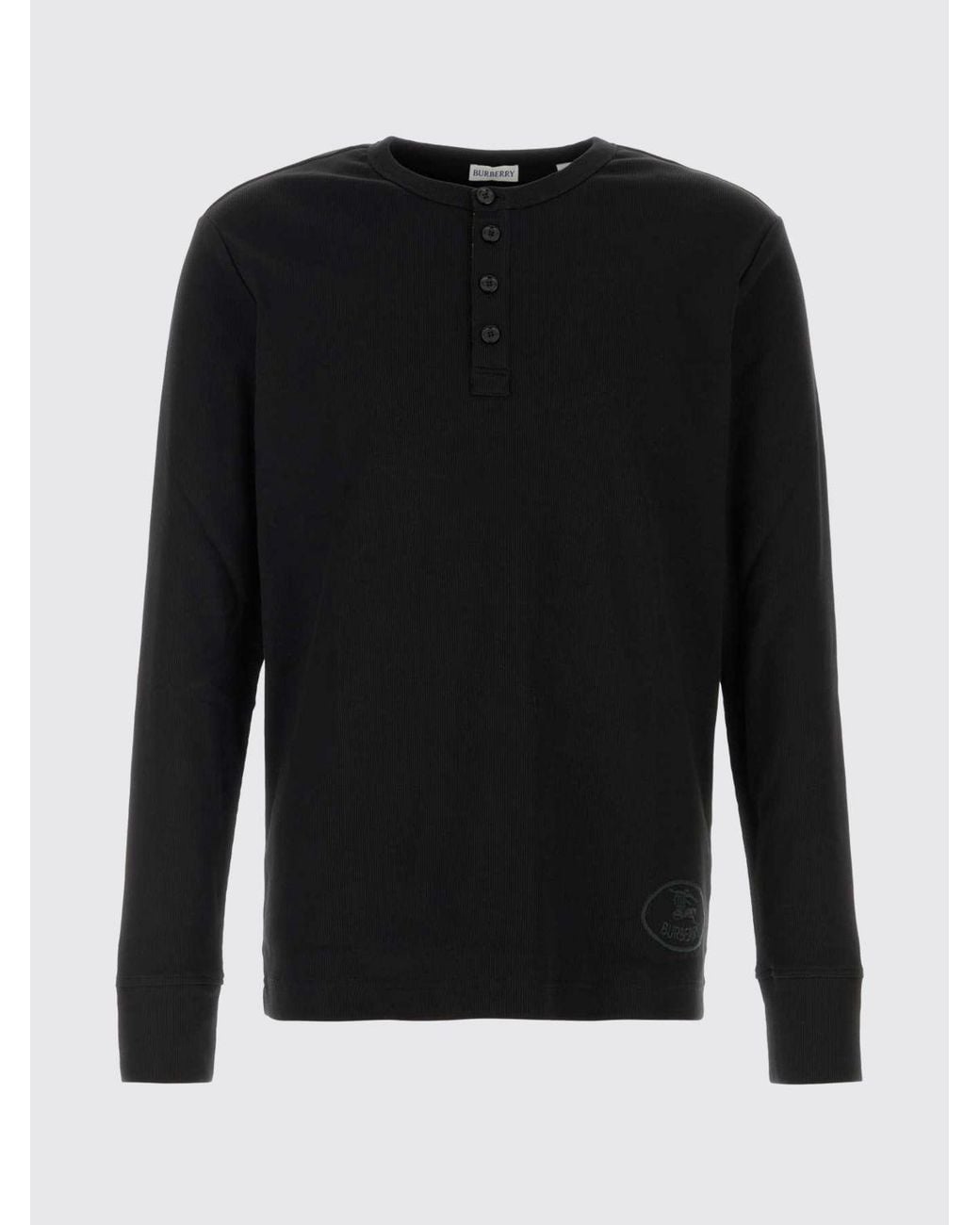 Burberry Black Long-Sleeved Cotton T-Shirt With Embroidered Ekd Logo for men