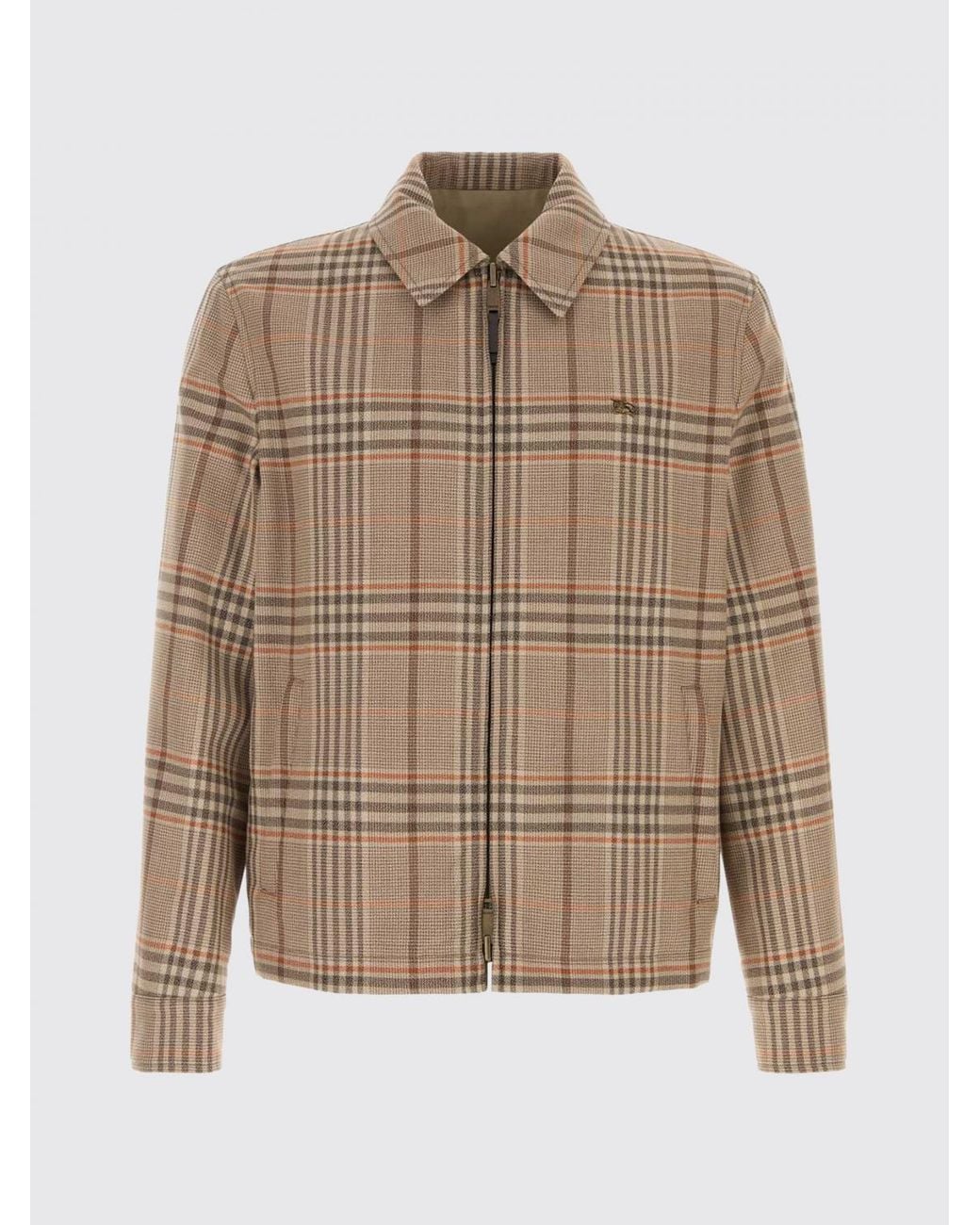 Burberry Brown Tartan Wool Shirt Jacket With Zip Closure for men