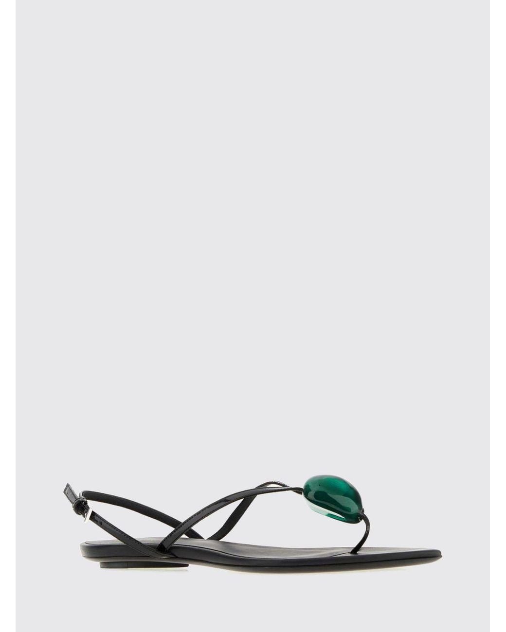 Alaïa Black Leather Thong Sandals With Applied Stones And Low Heel