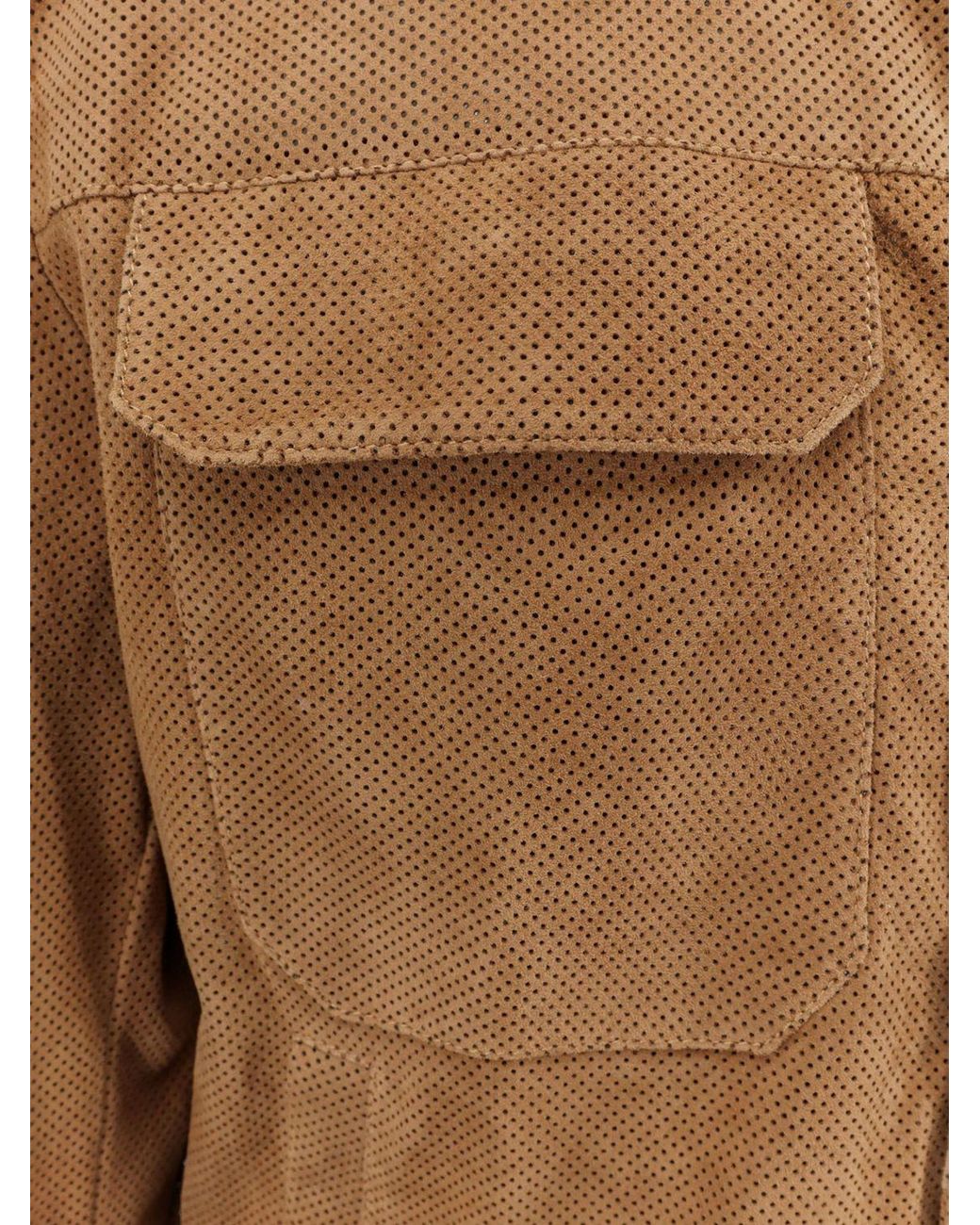 Boss Natural Perforated Suede Shirt Jacket With Flap Pockets for men