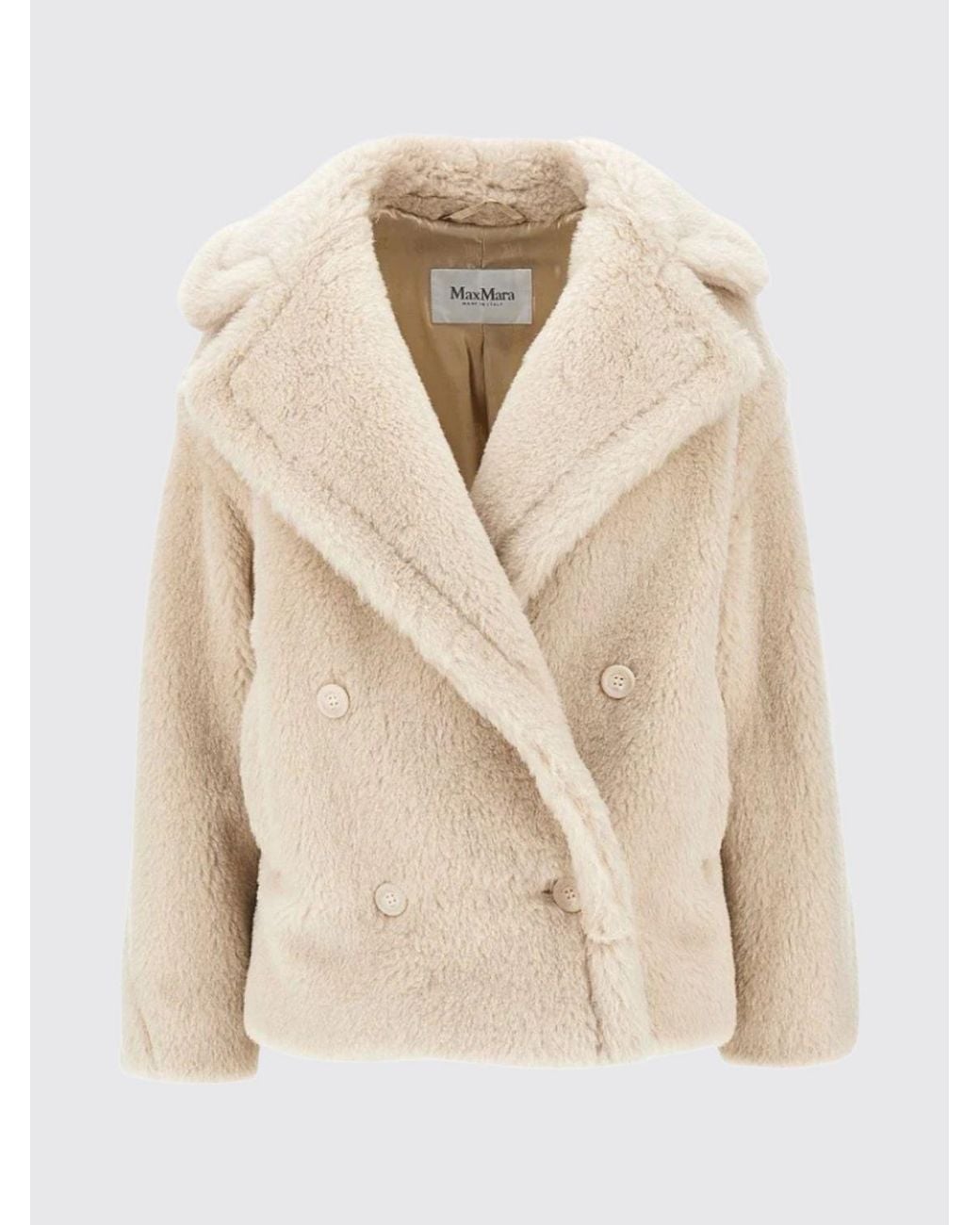 Max Mara Natural Short Double-Breasted Faux-Fur Effect Coat
