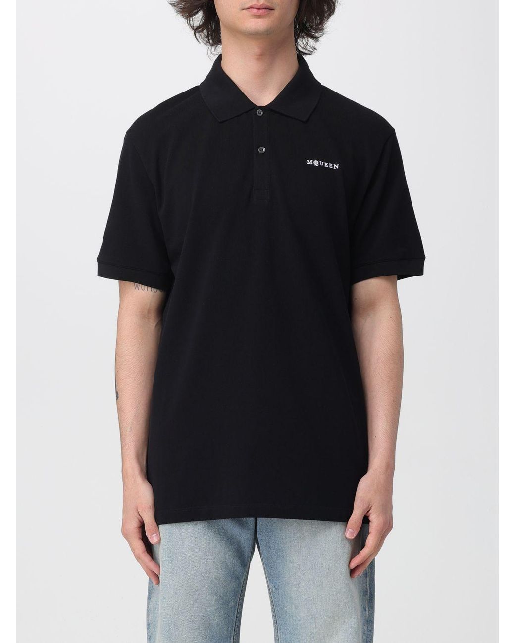 McQueen Black Cotton Polo Shirt for men