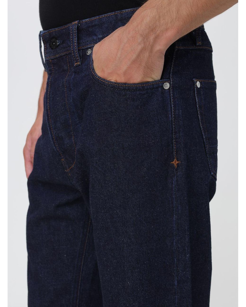 Stone Island Blue Straight Fit Cotton Denim Jeans With Compass Logo Patch for men