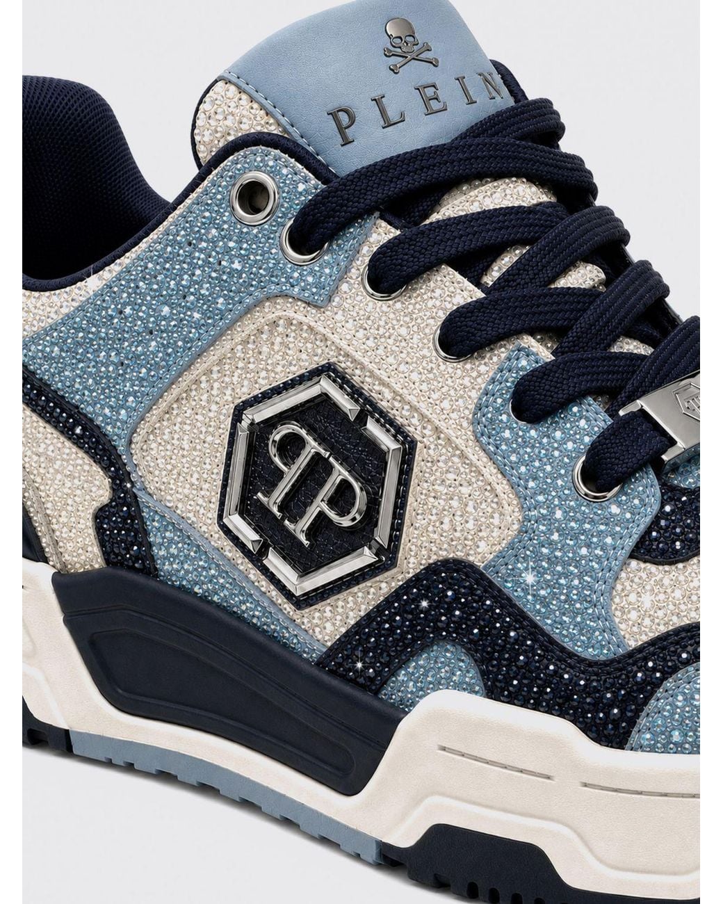 Philipp Plein White Predator V2 Leather Trainers With Crystals And Hexagon Logo for men