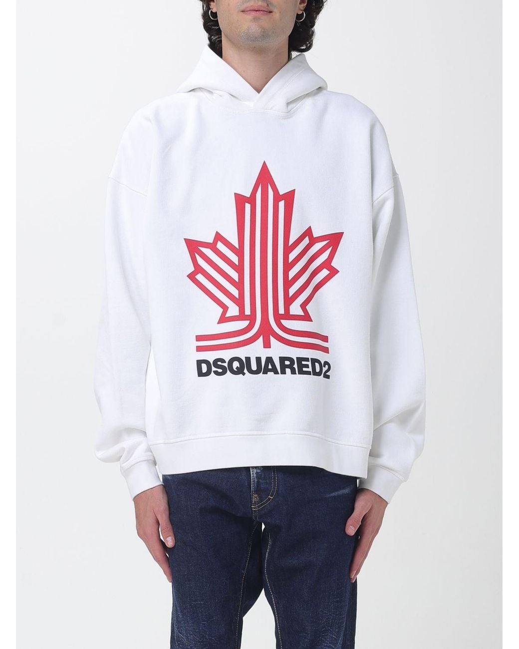 DSquared² White Relaxed-Fit Cotton Hoodie With Contrast Logo for men