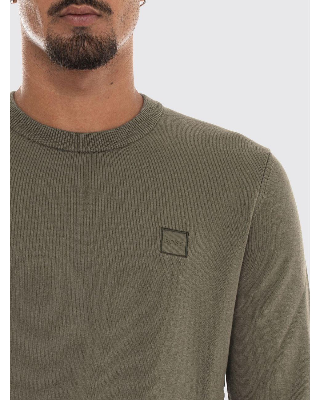 Boss Gray Cotton And Cashmere Crewneck Jumper With Tone-On-Tone Logo for men