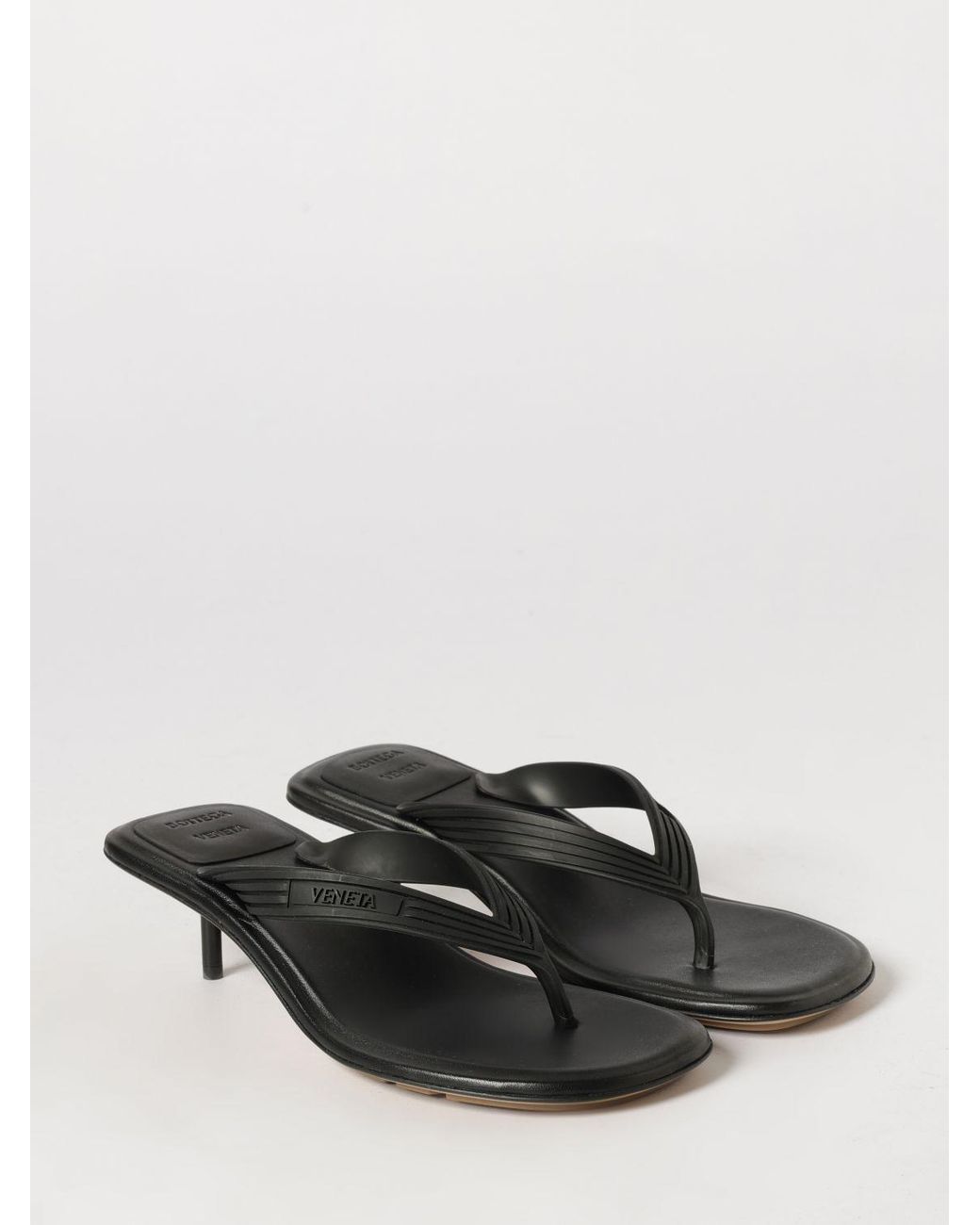 Bottega Veneta Black Sampieri Rubber Thong Sandals With Medium Stiletto Heel