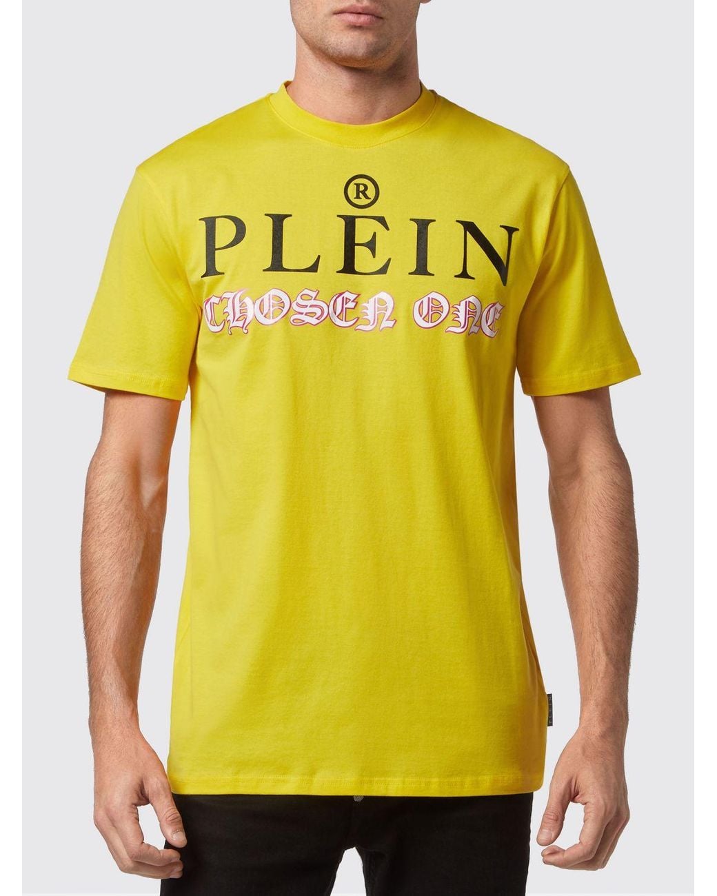 Philipp Plein Yellow Cotton Crew-Neck T-Shirt With Logo Lettering Print for men