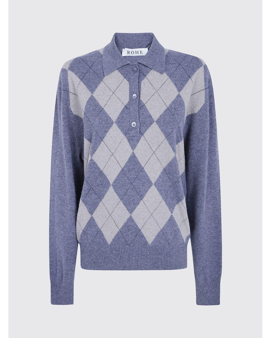 Rohe Blue Argyle Long-Sleeved Knit Polo