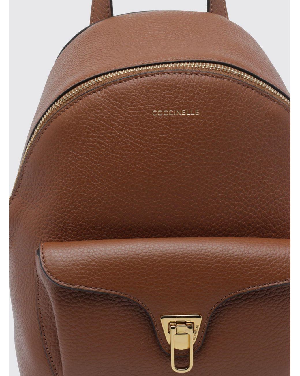 Coccinelle Brown Beat Generation Small Leather Backpack With Front Pocket