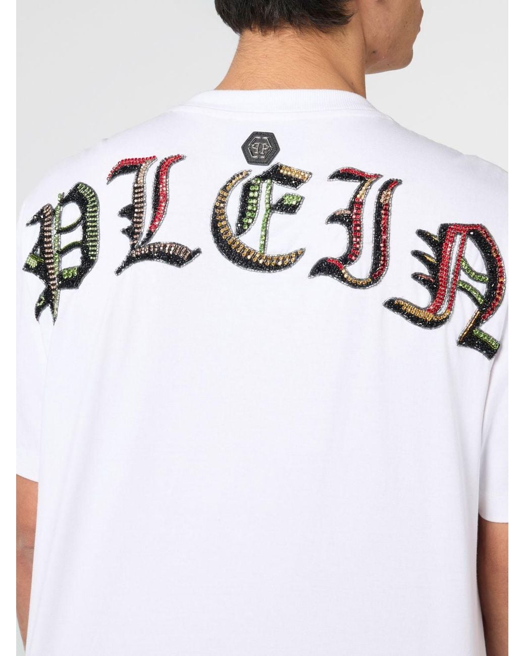 Philipp Plein White Cotton Jersey T-Shirt With Embroidered Skull And Beads for men