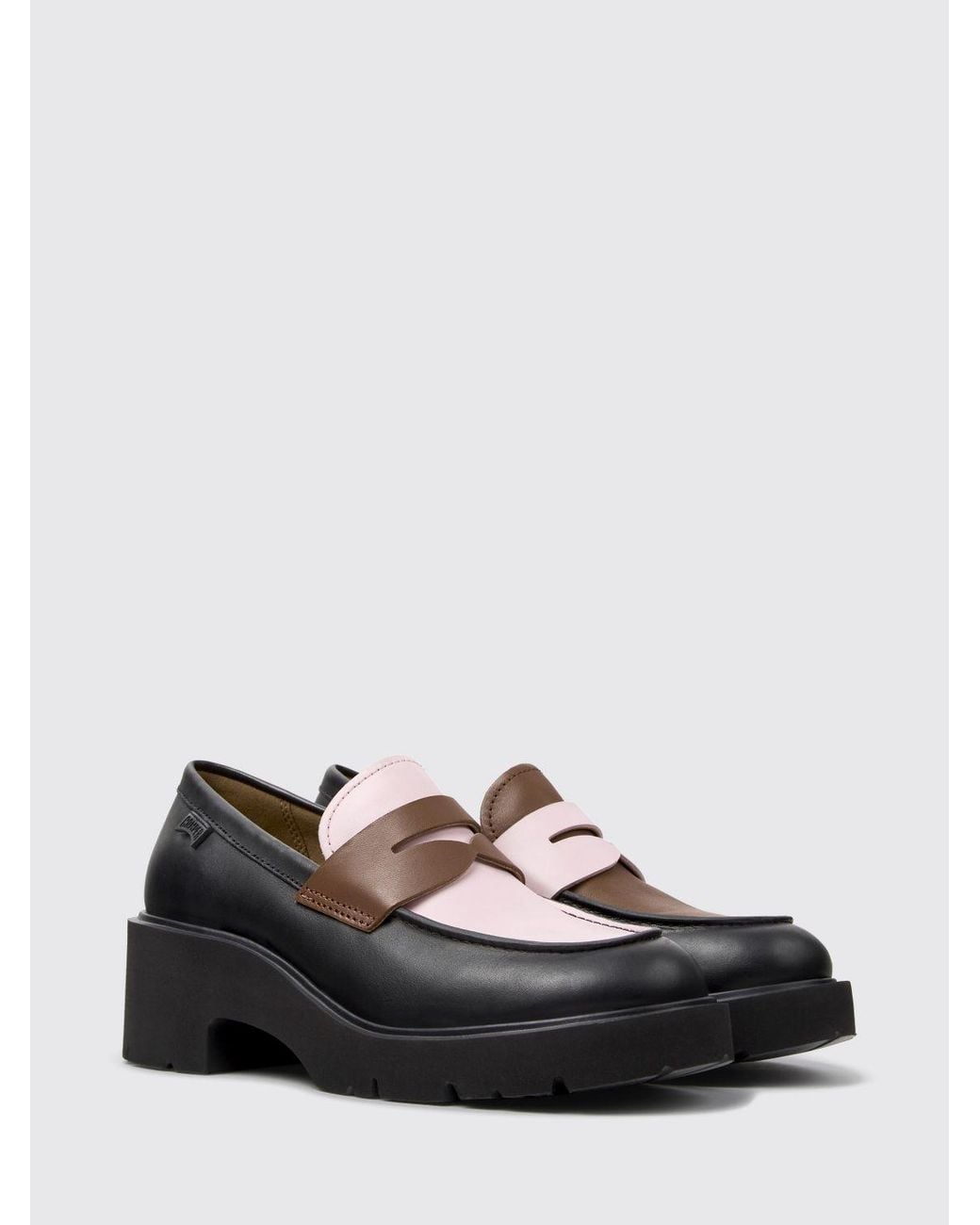 Camper Black Twins Bicolor Calfskin Penny Loafers With Platform Sole