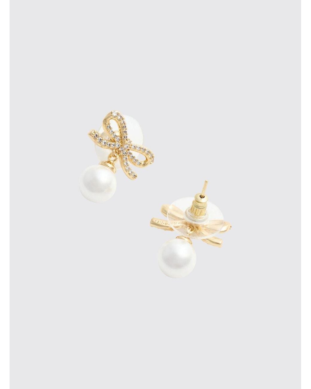 Pendientes Colgantes En Forma De Lazo Con Cristales Y Perlas Self-Portrait de color Metallic