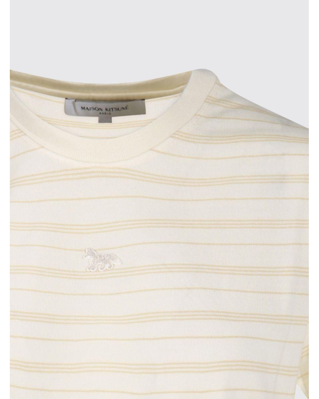 Maison Kitsuné White Maison Kitsun&Eacute Striped Cropped Lyocell T-Shirt With Embroidered Logo