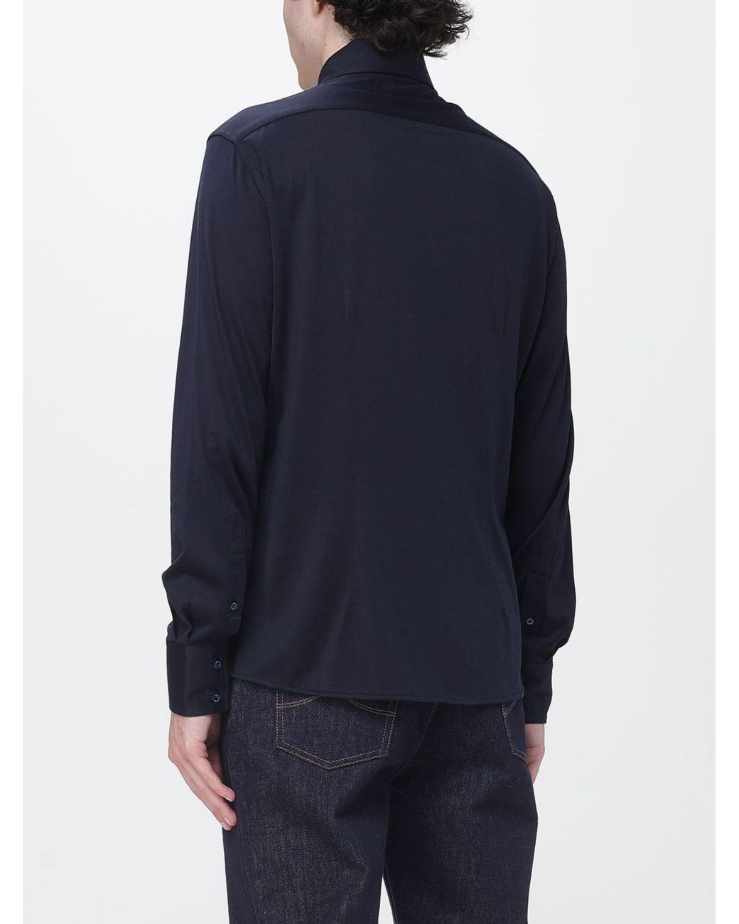 Brunello Cucinelli Blue Slim Fit Cotton And Silk Shirt With French Collar for men