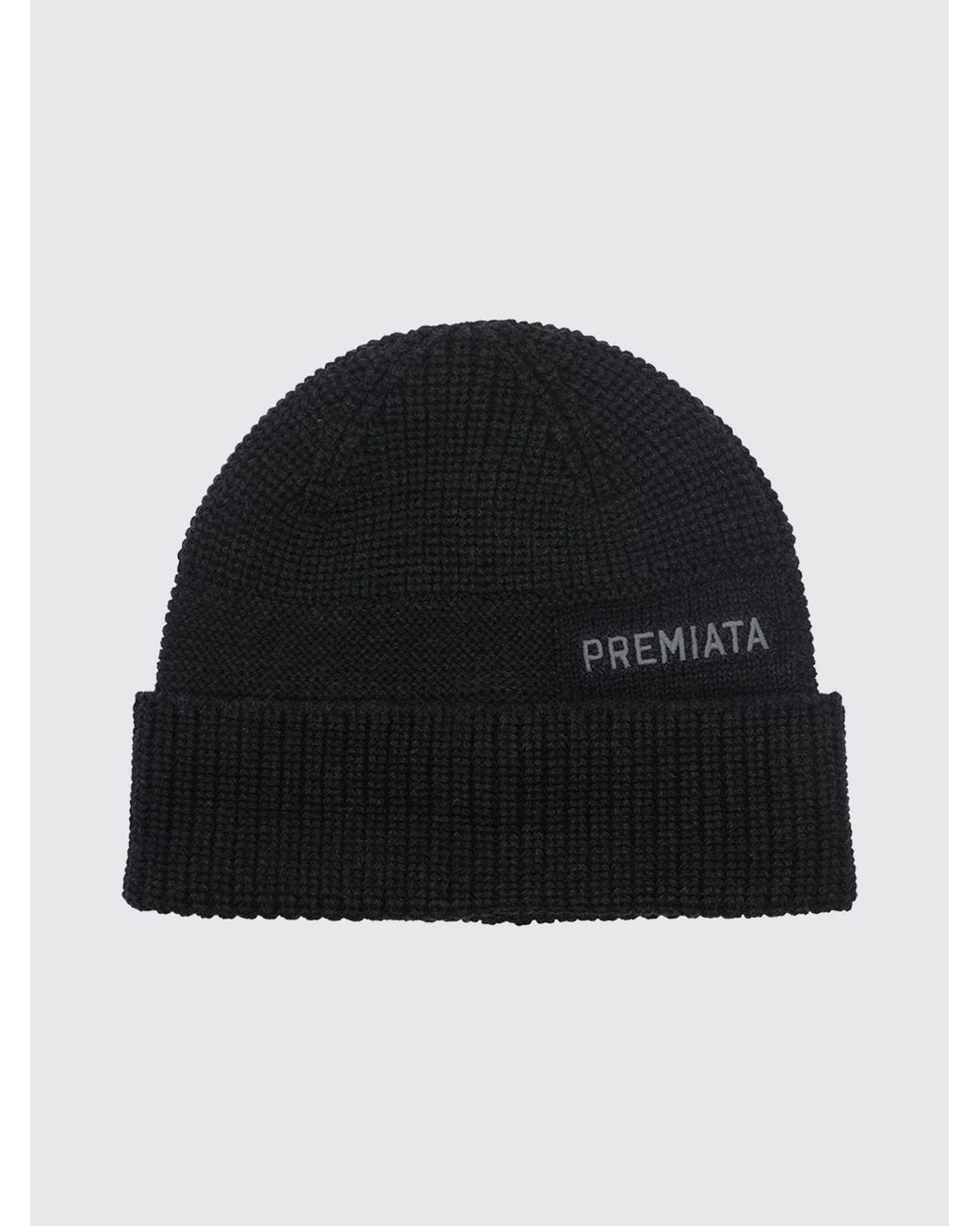 Premiata Beanie-Mütze Aus Reiner Merinowolle Mit Kontrastlogo Und Umschlag in Black für Herren