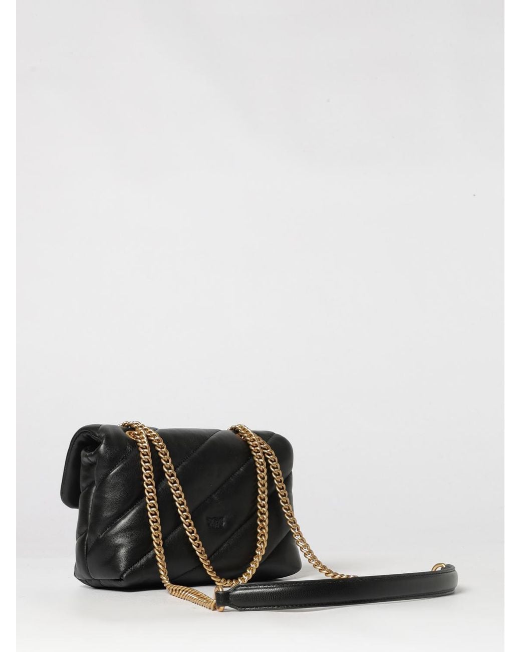 Pinko Black Classic Love Bag Puff Matelassé Nappa Mini Shoulder Bag With Logo
