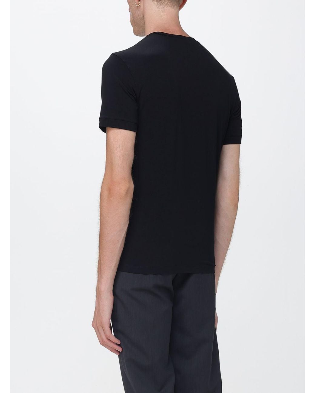 Giorgio Armani Black Cotton Crewneck T-Shirt With Tone-On-Tone Monogram for men
