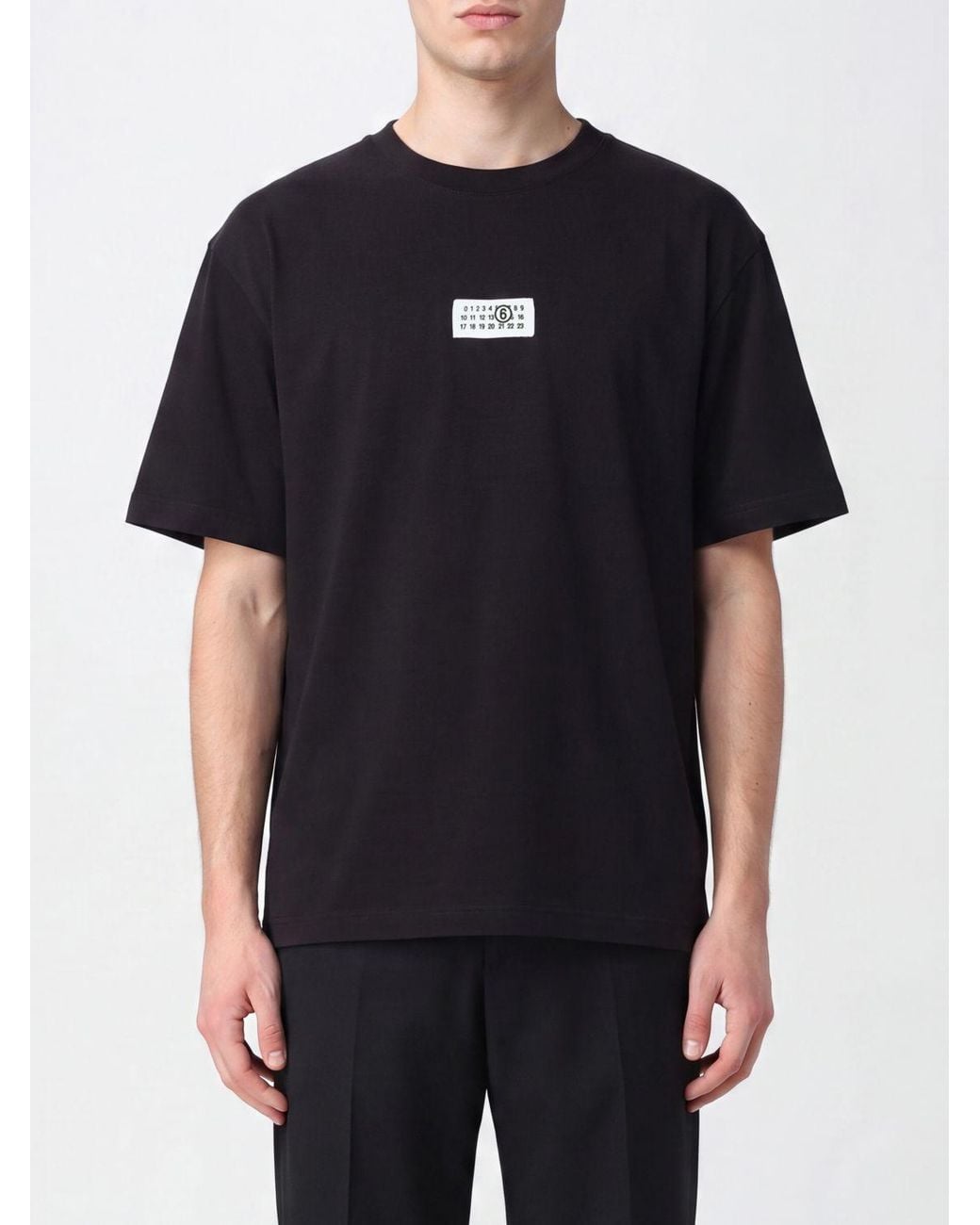 MM6 by Maison Margiela Black Cotton T-Shirt With Contrast Logo And Dropped Shoulders for men