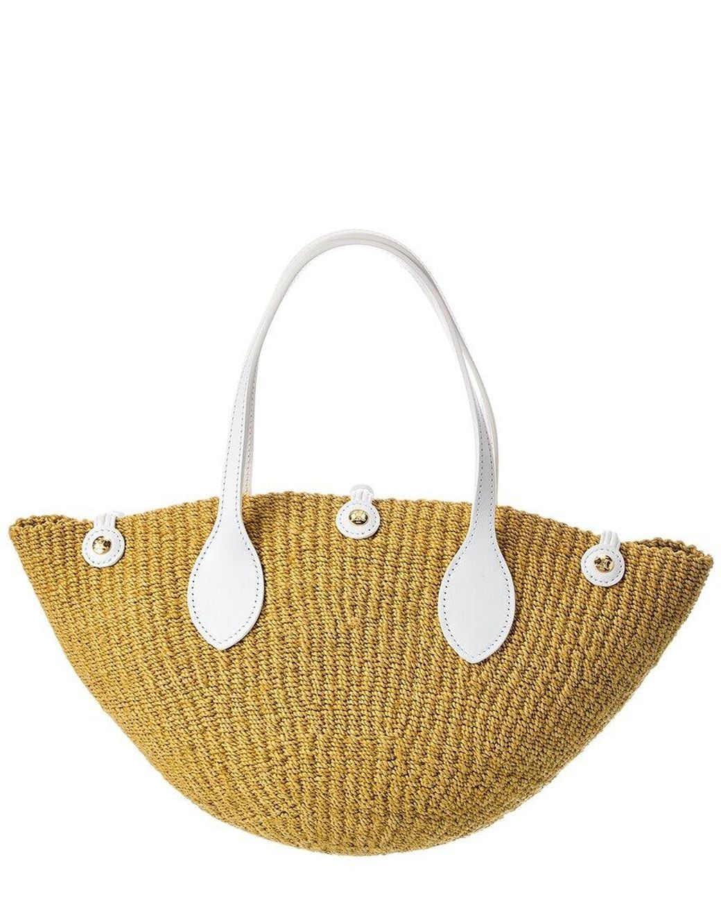 Céline White Triomphe Beads Small Sisal & Leather Basket Tote