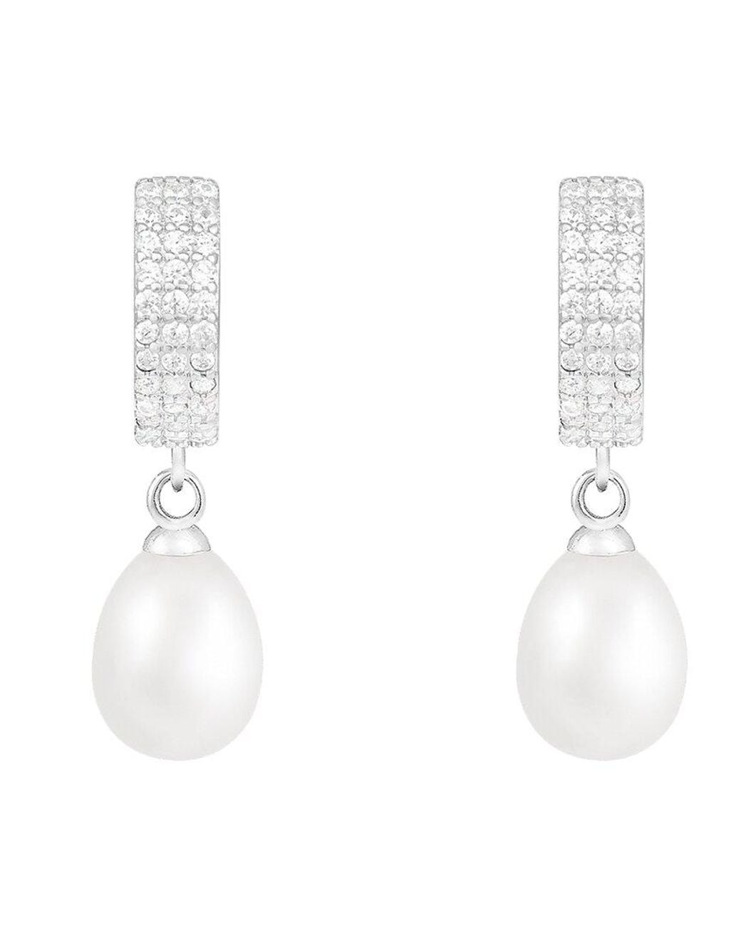 Splendid White 7.5-8Mm Pearl Cz Huggie Earrings