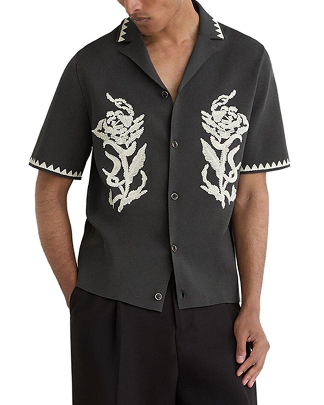 Reiss Black Folia Cuban Button Through Sweater for men