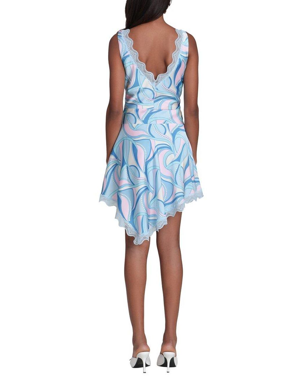 Avec Les Filles Blue Lace Trim Bias Mini Dress