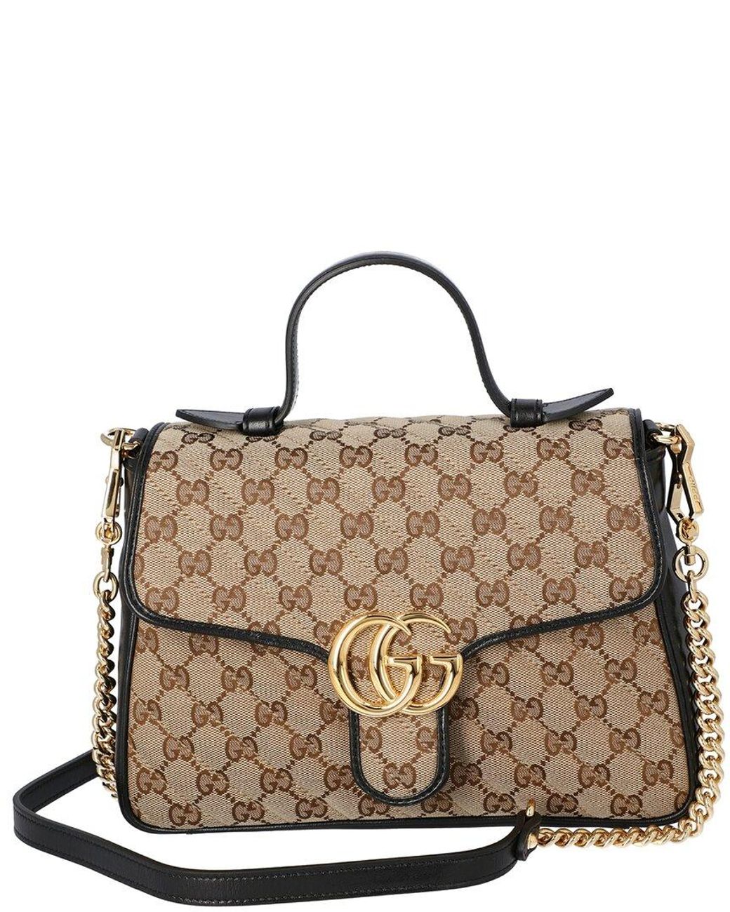Gucci GG Marmont Small Canvas Leather Top Handle Satchel in Brown Lyst UK