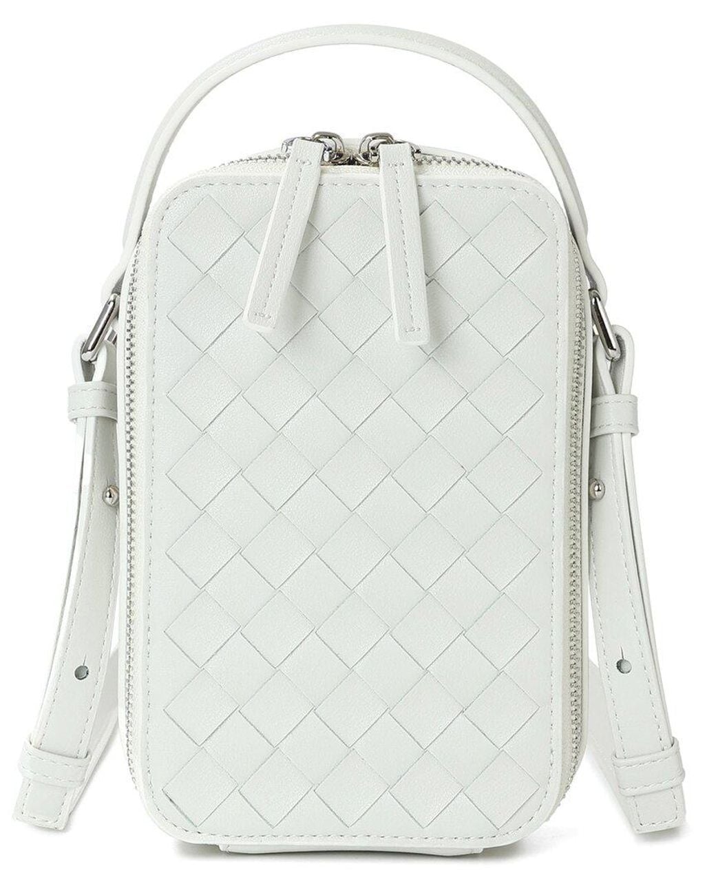 Tiffany & Fred Paris White Hand-Woven Leather Phone Bag