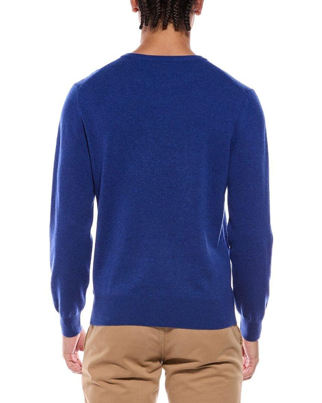 N.Peal Cashmere Blue Oxford 100% Cashmere Crewneck Sweater for men