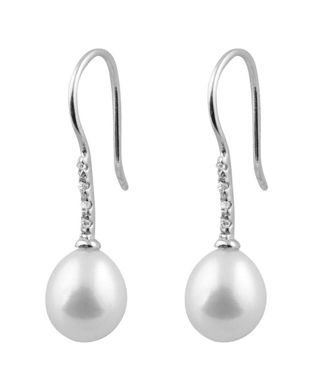 Splendid White Rhodium Over Silver 7-7.5mm Pearl Earrings