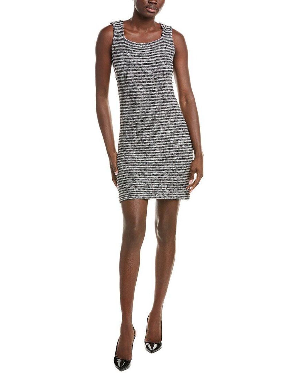 St. John Gray Slub Tweed Knit Mini Dress