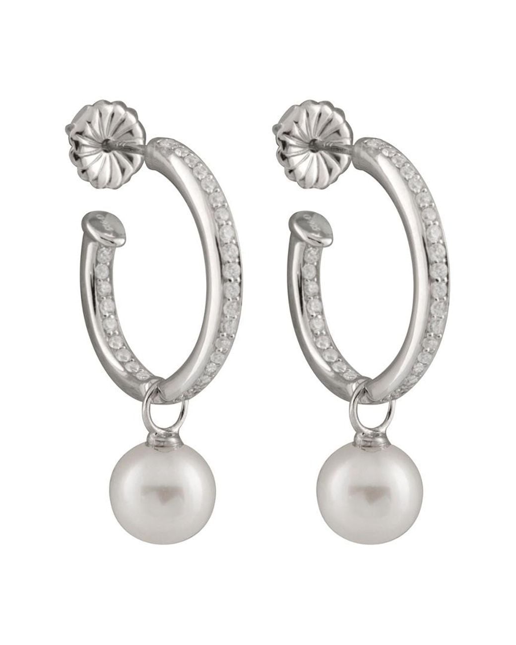 Splendid White Plated Silver 7.5-8mm Freshwater Pearl Drop Earrings