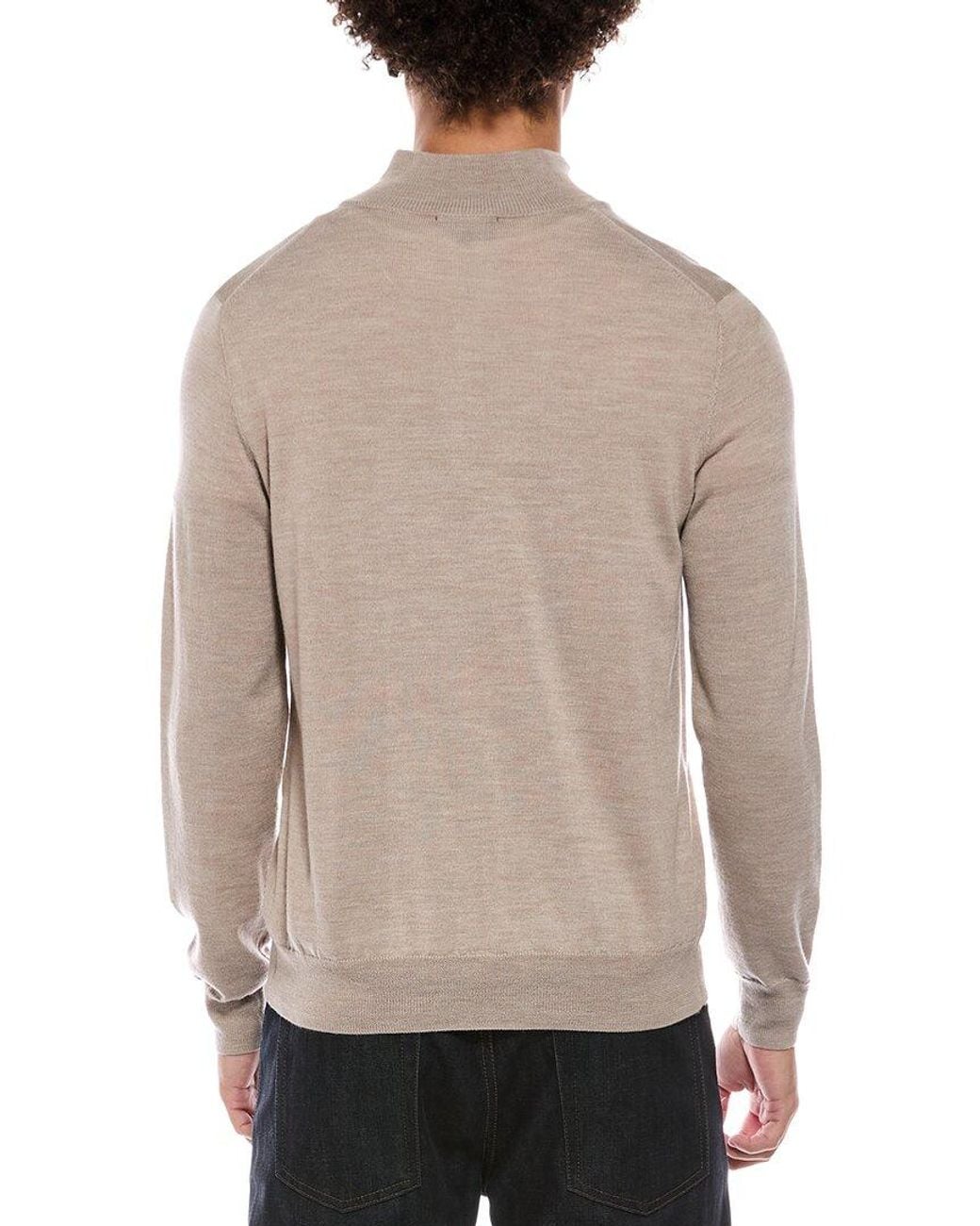 Bruno Magli Gray Merino Wool-Blend Blend Zip Mock Neck Sweater for men