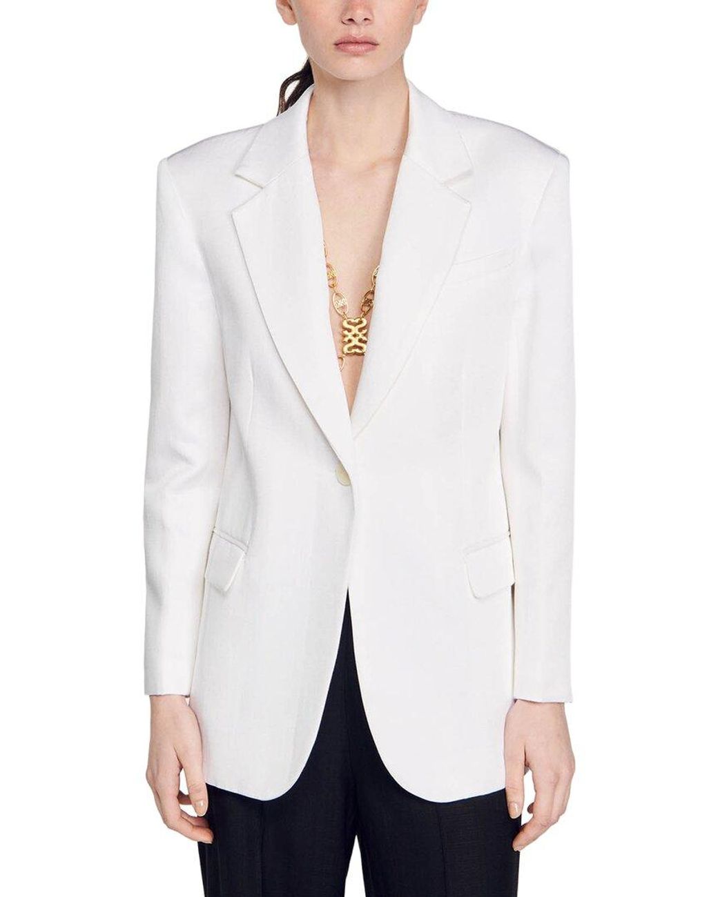 Sandro White Alicia Linen-Blend Blazer