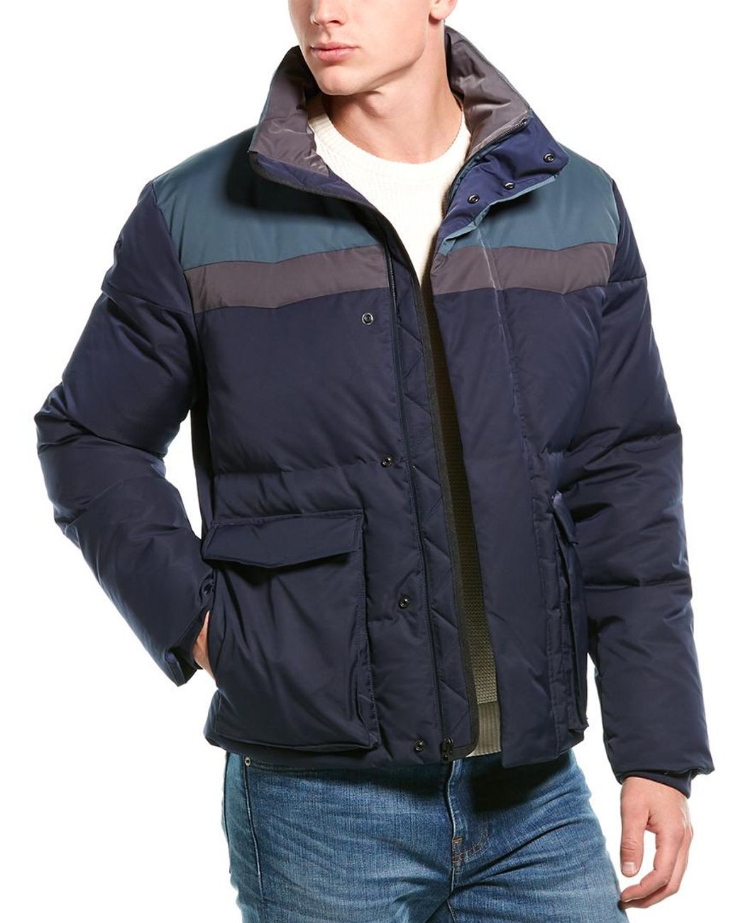Vince Colorblock Down Puffer Coat in Blue for Men | Lyst