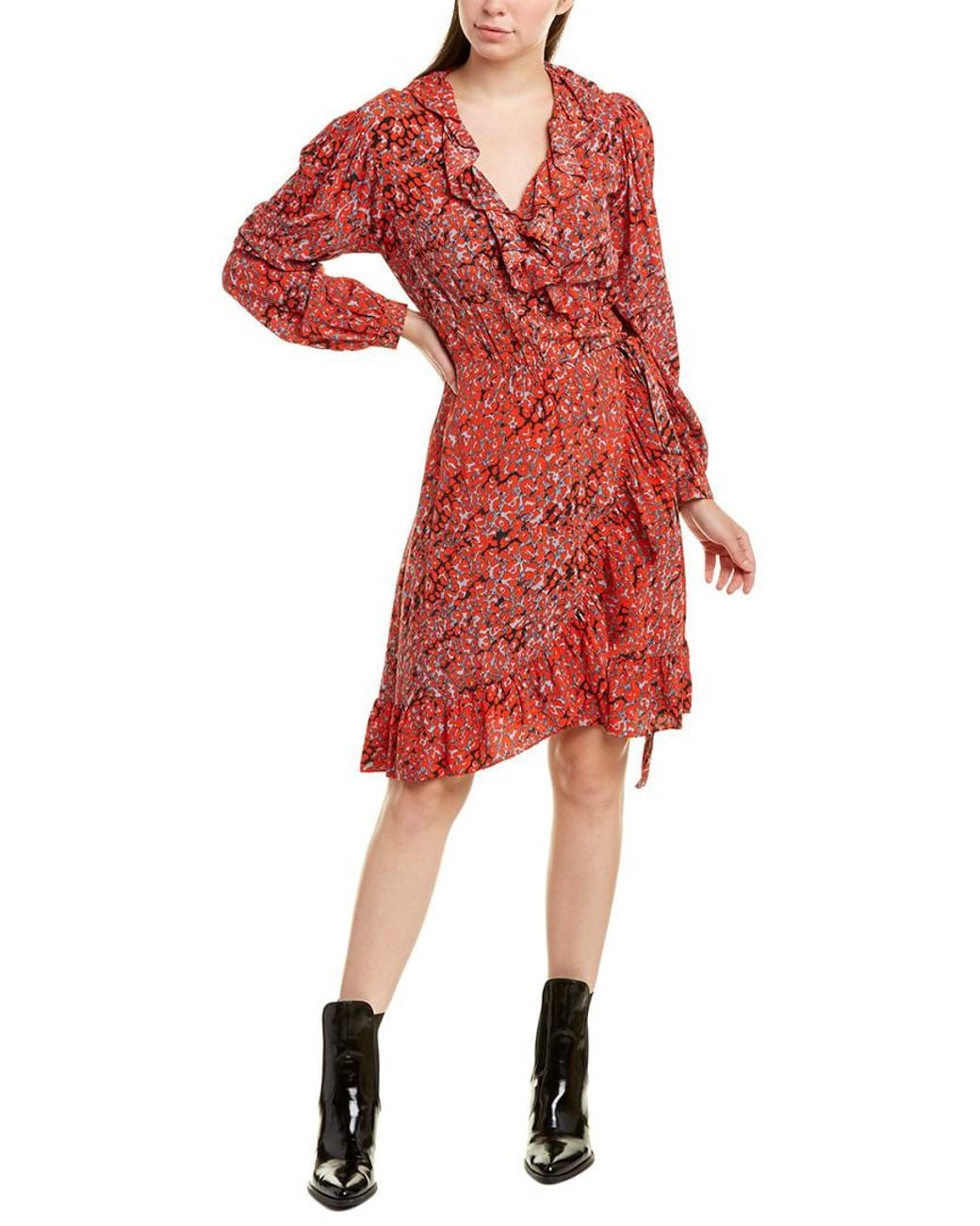 red ruffle wrap dress