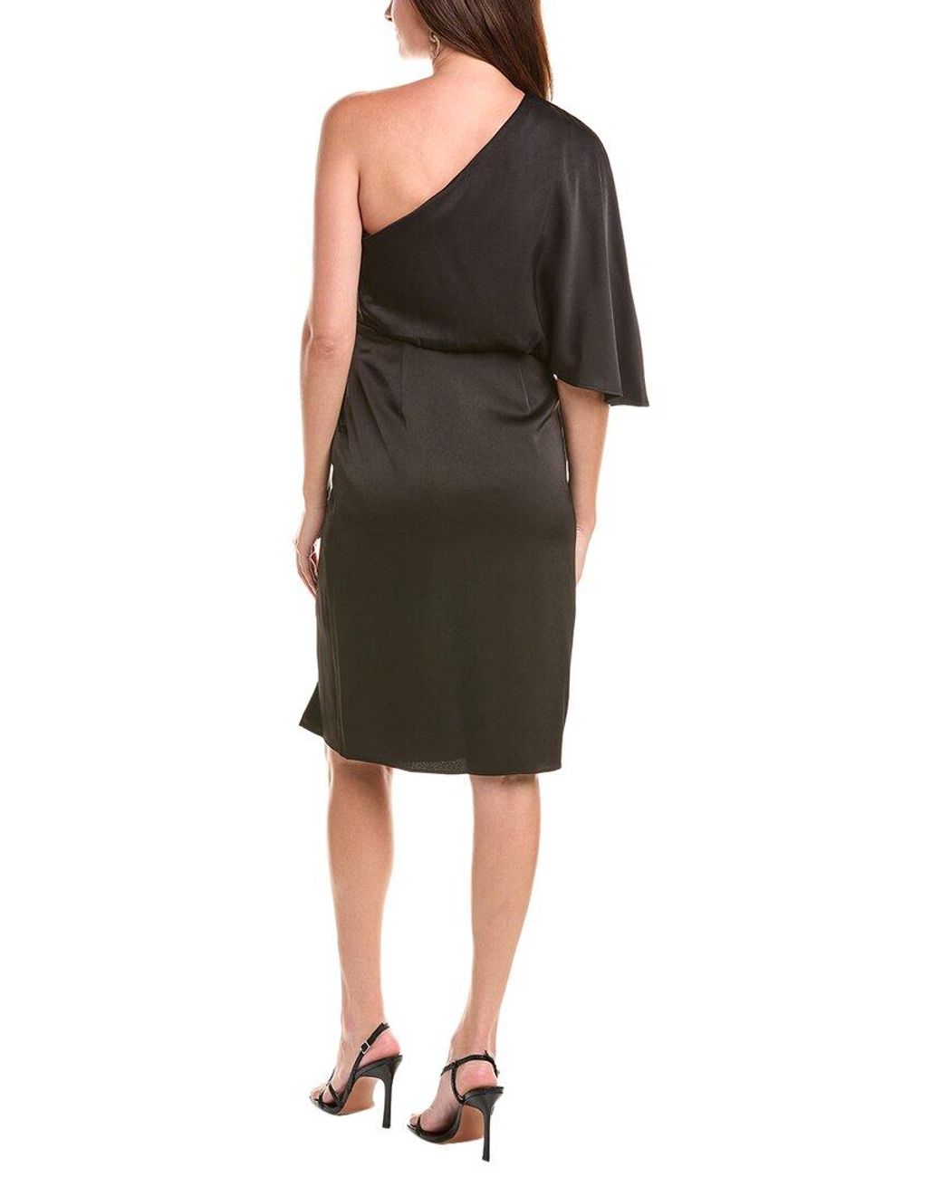 Aidan Mattox Black One-Shoulder Cape Sleeve Sheath Dress