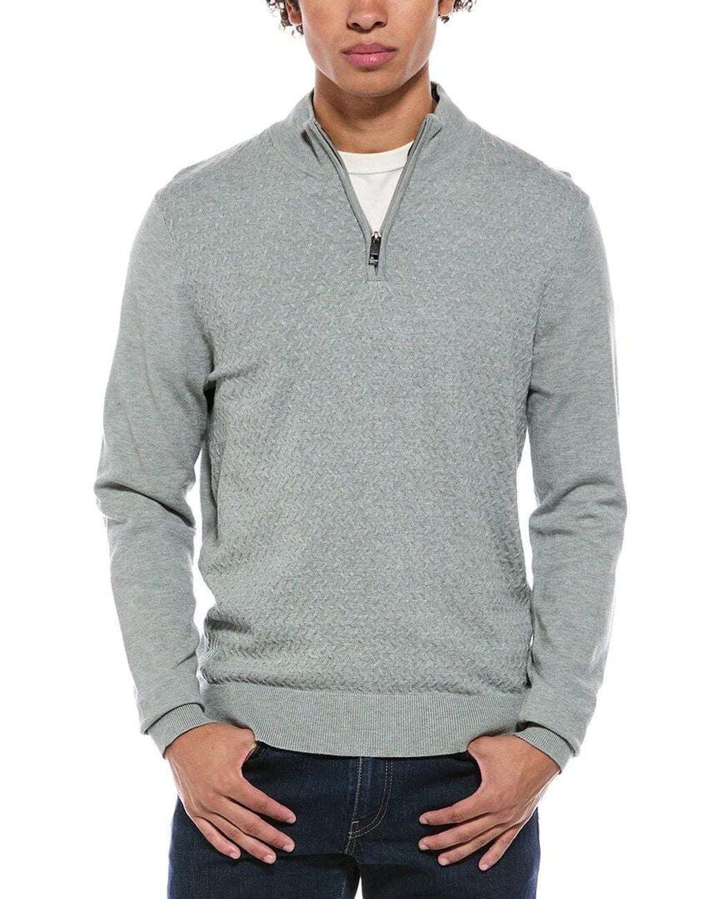 Point Zero Gray Semi Fit 1/4-Zip Mock Neck Sweater for men