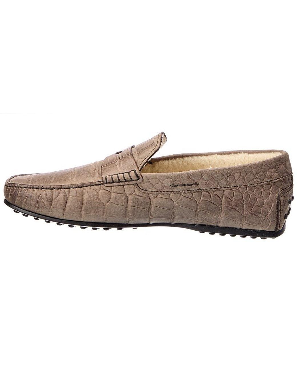 Tod's Brown Croc-Embossed Leather Driver for men