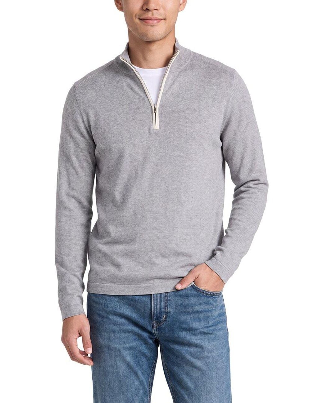 N.Peal Cashmere Gray Salcombe Cashmere-Blend 1/2-Zip Sweater for men
