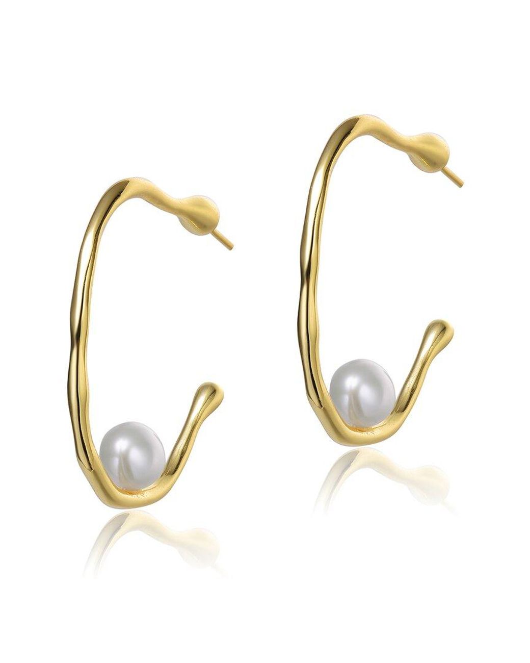 Rachel Glauber Metallic 14k Over Silver Pearl Earrings