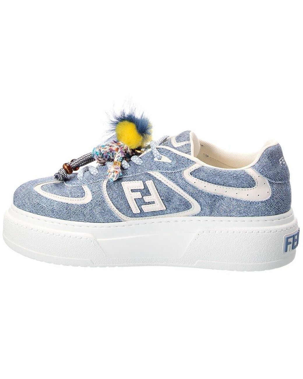 Fendi Blue Match Denim & Leather Platform Sneaker